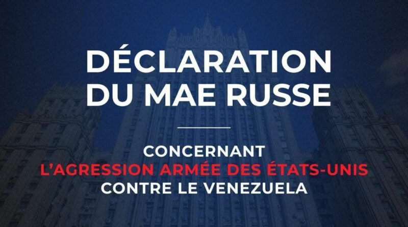 INTERVENTION DES ÉTATS-UNIS A CARACAS : la Russie condamne l&rsquo;agression américaine et appelle à éviter l&rsquo;escalade tout en affirmant sa solidarité avec le peuple vénézuélien.